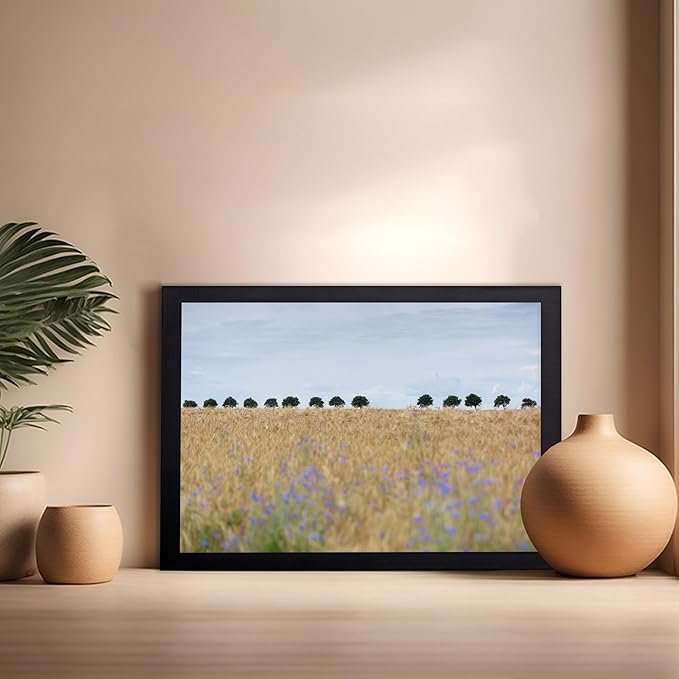 Monem Art Golden Meadow Horizon Landscape Print - Minimalist Nature Photography Poster - Wall Decor for Living Room, Bedroom or Office - 16x20 Black Framed Wall Art by Mareike Bohmer