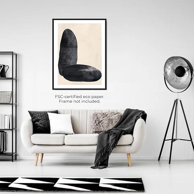 Moonow7 Neutral Minimal Poster, Abstract Black Wall Art Prints for Bedroom, Living Room, Office, Entryway, and Hallway, Scandinavian Modern Home Decor, Unframed 8x10” / 20x25 cm