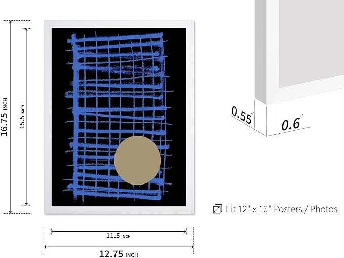 Monem Art Blue Grid Abstract Geometric Print - Modern Minimalist Art Poster - Wall Decor for Living Room, Bedroom or Office - 12x16 White Framed Wall Art by Mareike Bohmer