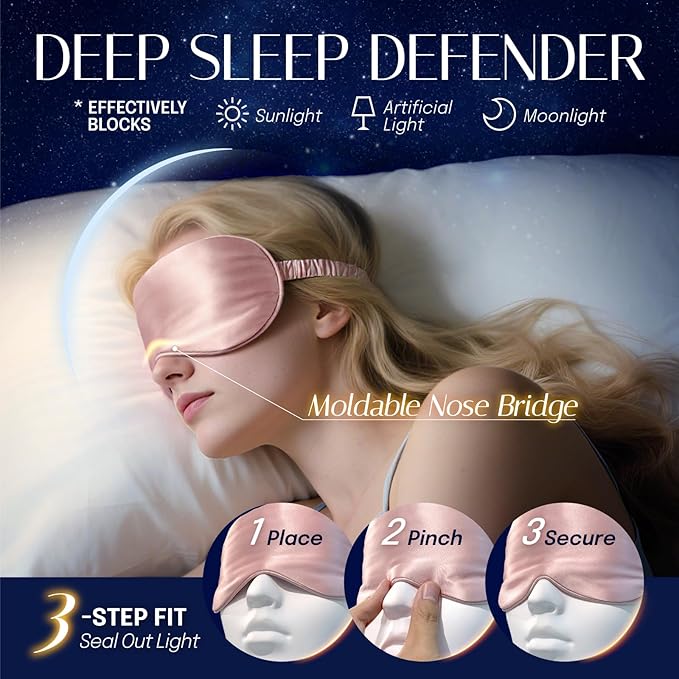 Silk Sleep Mask Eye Mask Blindfold with Double Layer Silk Filling and Elastic Strap for Full Night's Sleep, Travel and Nap, Eye Cover Eyeshade with Luxury Bag and Ear Plugs by OLESILK (Dark Pink)