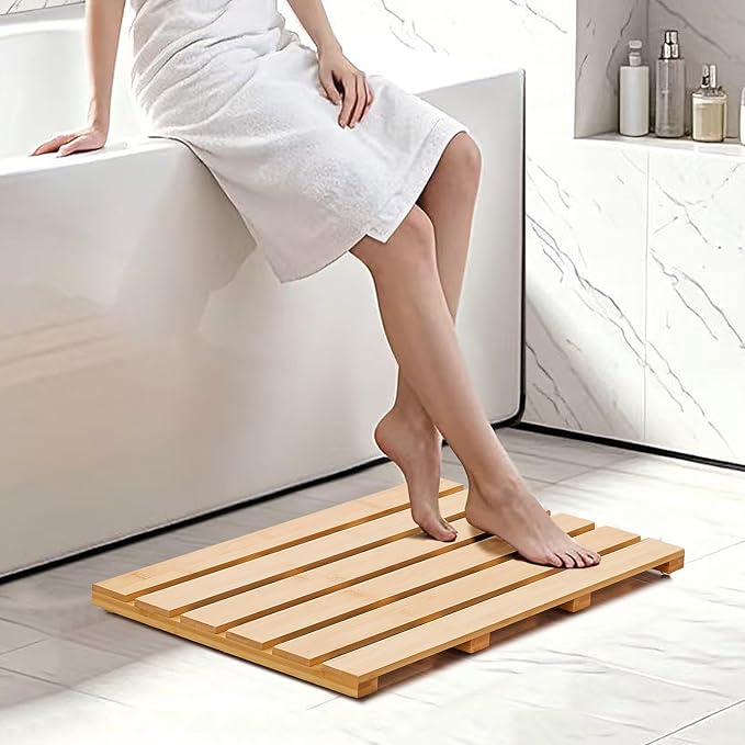Bamboo Bath Mat for Tub, Non Slip Bath Mat for Shower, Waterproof Wood Bath Mat for Tub, Shower, Swimming Pool, Indoor ＆ Outdoor (21.3"*14.2")