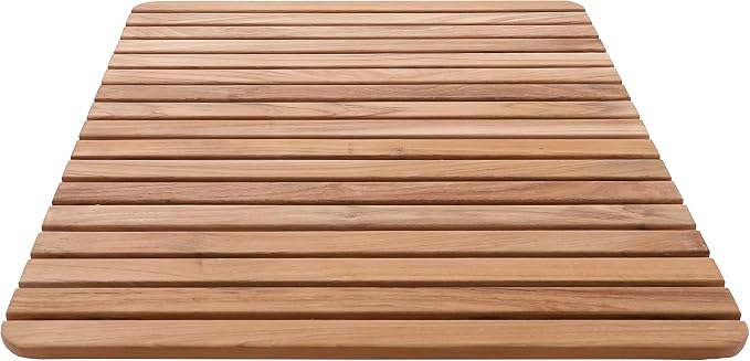 Nordic Style Premium Teak Shower and Bath Mat for Indoor and Outdoor Use - Non-Slip Wooden Platform for Spa, Sauna, Pool, Hot Tub - Flooring Decor and Protector (24" x 24", Natural Finish)
