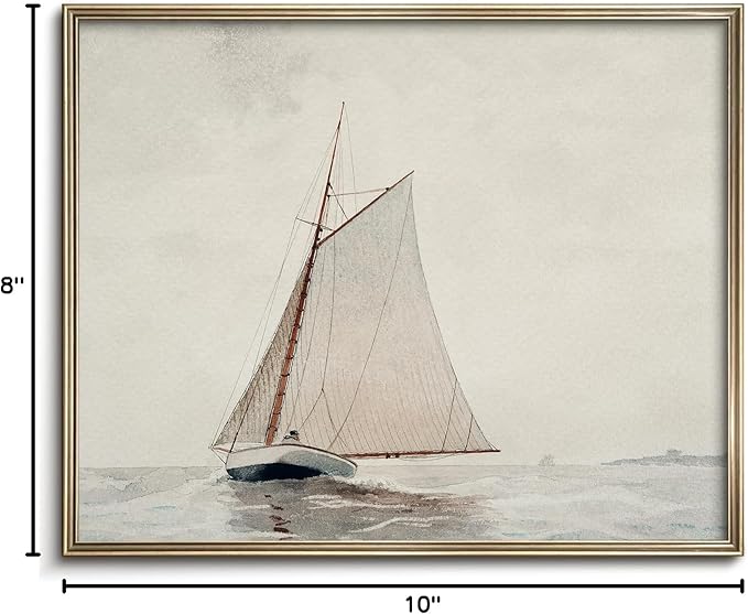 European Vintage Sailboat Wall Art Print, Vintage Sailboat Watercolor , Rustic Coastal Boat in Sea Oil Painting, Antique Country Farmhouse Muted Minimalist Poster for Beach House or Cottage Decor, Digital Download North Prints(UNFRAMED 8x10in)