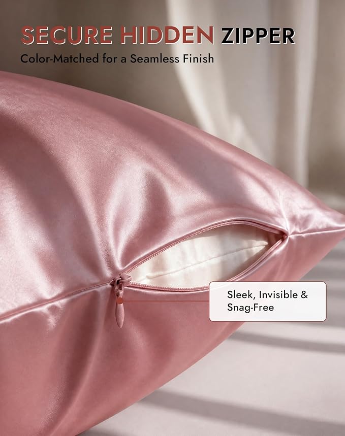 SilkSilky Luxury 30 Momme 100% Pure Organic Mulberry Silk Pillowcase for Hair & Skin, Grade 6A+ Silk Pillow Cases with Hidden Zipper, Cooling Silk for Deep Sleep (Standard 20''x26'', PaleMauve)
