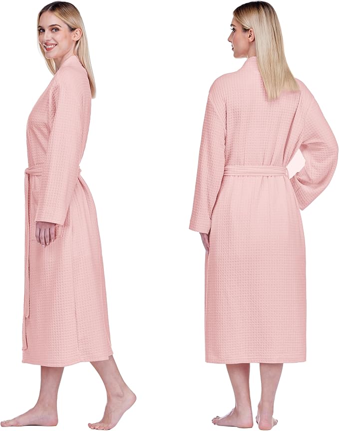 PAVILIA Womens Waffle Knit Robe Lightweight Cotton Blend Full Length House Bathrobe with Pockets