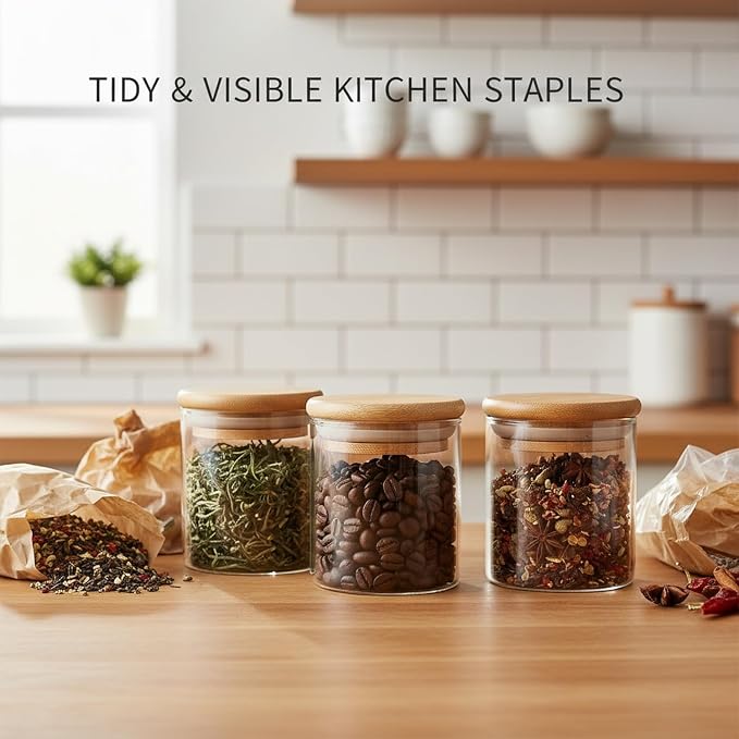 Borosilicate Glass Storage Jar with Bamboo Lid, Airtight Dry Food Canister for Kitchen Pantry & Countertop Organization