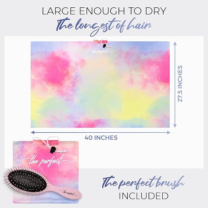 Microfiber Hair Towel Wrap with Wet & Dry Detangling Brush – Fast Drying Anti-Frizz Hair Drying Turban for Curly, Wavy and Straight Hair – Gentle Absorbent Hair Care for Women, Girls and Kids