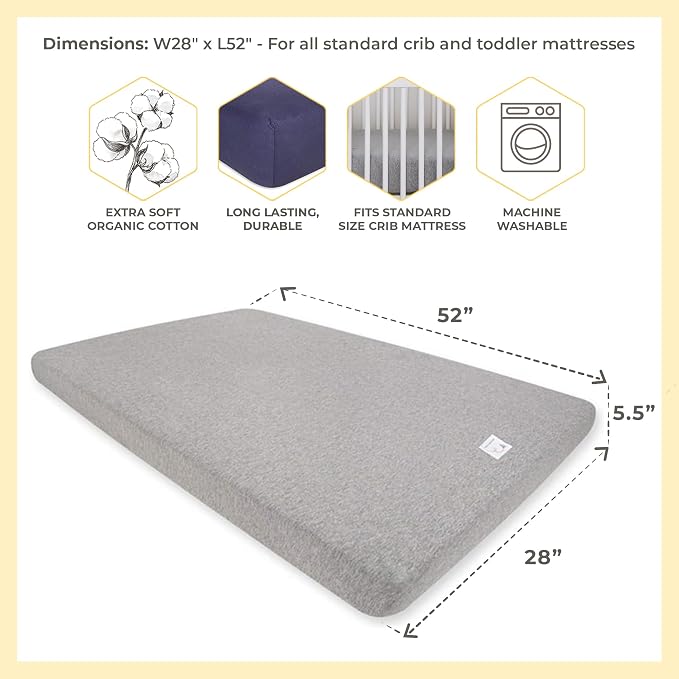 Burt's Bees Baby Essential Organic Cotton Fitted Crib Sheet, Breathable for Boy Girl Standard Crib & Toddler Mattresses