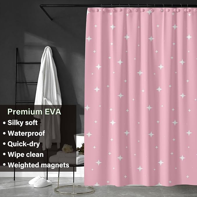 Plastic Shower Liner - Premium EVA 5G Shower Curtain Liner with Rustproof Grommets and 3 Weighted Magnets, Waterproof Shower Curtains for Bathroom (Pink Star, 72" x 72")