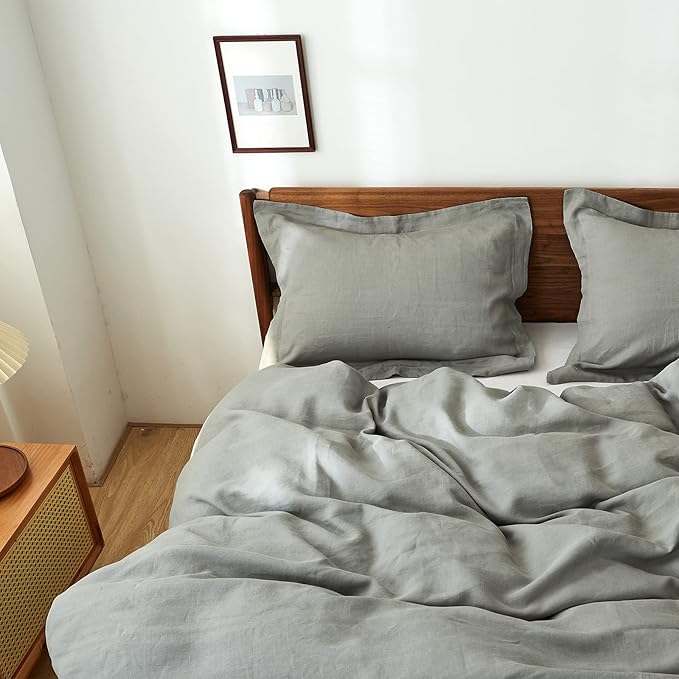 100% French Linen Pillow Shams Basic Style - Pack of 2 - Washed Solid Color Natural Flax Soft Breathable - Ultimate Gray, 20'' x 36''