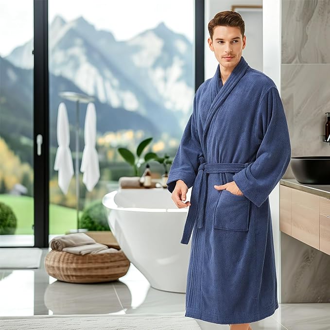ZABER Bathrobe Mens,Pure Cotton Robe for Men,Thick Terry Cloth Bathrobe,Luxury Long Combed Men's Cotton Robe