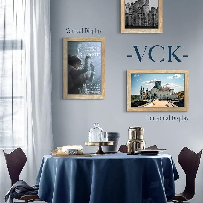 VCK 11x17 Picture Frame Set of 3, Natural Solid Wood Wall Gallery Poster Frame, Exclusive Wood Grain, Beige