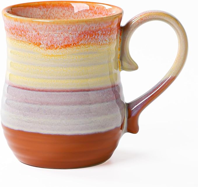 21 oz Large Ceramic Coffee Mugs, Handmade Cup with Large Handle, Big Tea and Coffee Cups for Office and Home, Microwave and Dishwasher Safe (Orange)