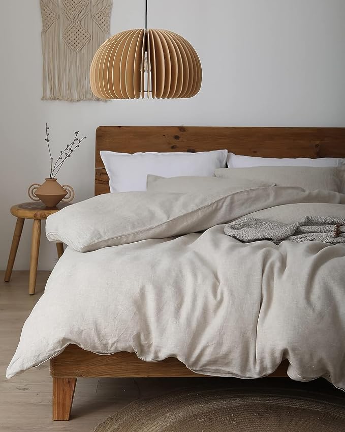 XZ XIFA Linen Duvet Cover Set, 100% Washed Textured French Flax Linen Bedding with Zipper Closure, Cooling for Hot Sleepers- 1 Duvet Cover and 2 Pillowcases (Oversized King, Natural Linen)