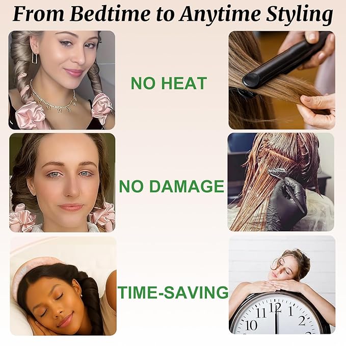 Heatless Curls Overnight,Hair Curlers to Sleep In,No Heat Satin Curling Rod Set,Eternal Muse Rollers,Sleeping Blowout Headband,Foam Curly Tie Ribbon Styling Tool for Long Hair