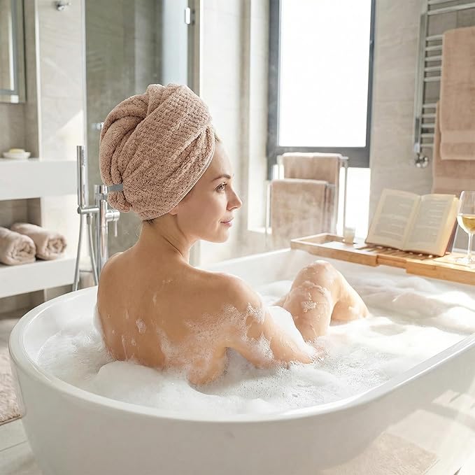 Microfiber Hair Towel Wrap for Women Extra Large Hair Turban Anti-Frizz Hair Drying Towel with Elastic Band for Curly Long Thick for Hair Bath Gym Travel Spa