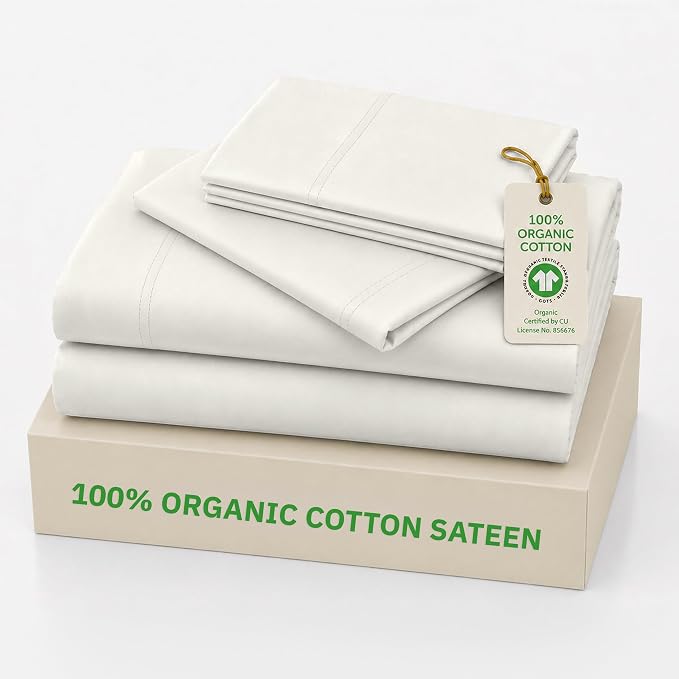 California Design Den Cal King Sheet Set - 100% Organic Cotton, Soft and Lightweight Sateen Sheets California King, Deep Pockets, Durable Bedding - Soft Cream