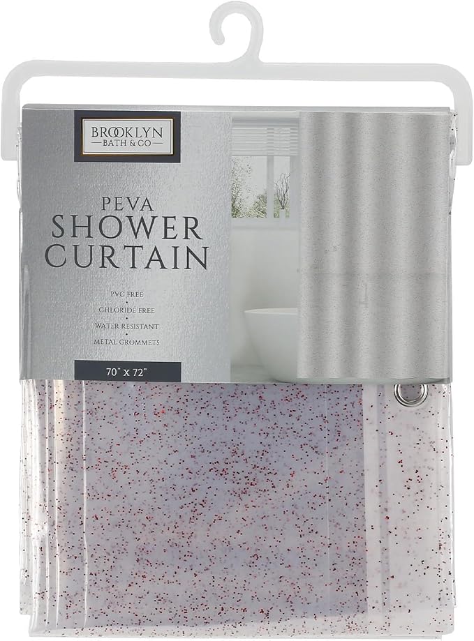 Home Expressions 6 Gauge PEVA Liner Magnetic Shower Curtain Liner 70"x72" (RED Glitter)