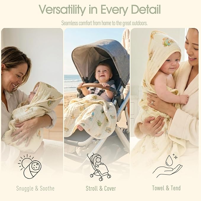 Ultra-Soft Muslin Baby Towel - 32 x 32 Inches, Ideal for Bath & Beach, Suitable for Both Boys & Girls from Newborns to Toddlers