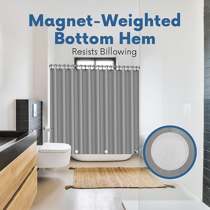 No Smell Shower Curtain Liner 72x72 Grey - PEVA Plastic Shower Curtain for Bathroom, PVC-Free Waterproof Grey Shower Liner with Metal Grommets and Magnet-Weighted Bottom Hem - Washable Liner