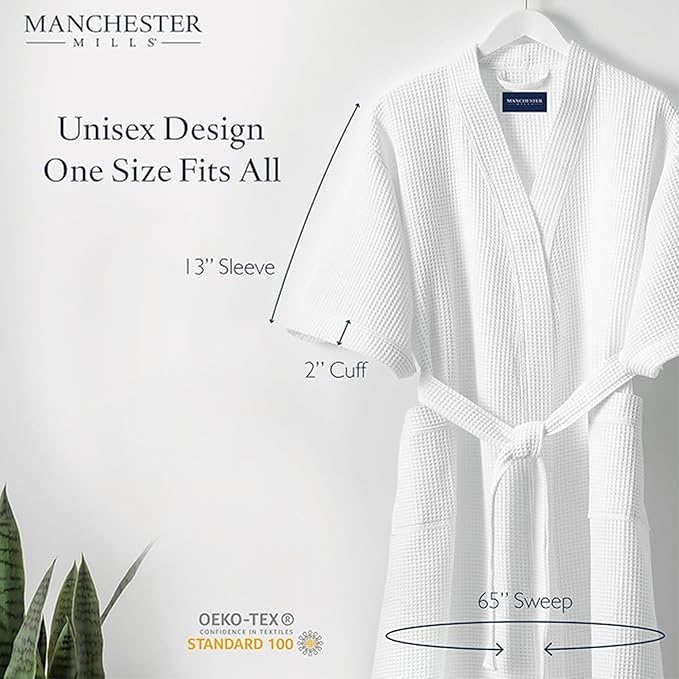 Manchester Mills Waffle Weave Robe with Lightweight French Terry Lining - one size