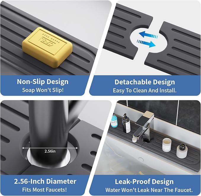 Fast Drying Kitchen Sink Splash Guard, Durable Stone Kitchen Faucet Mat, Water Absorbing Stone Tray for Sink, Diatomite Faucet Mat for Kitchen Sink, Stone Drying Mat for Kitchen and Bathroom Counter