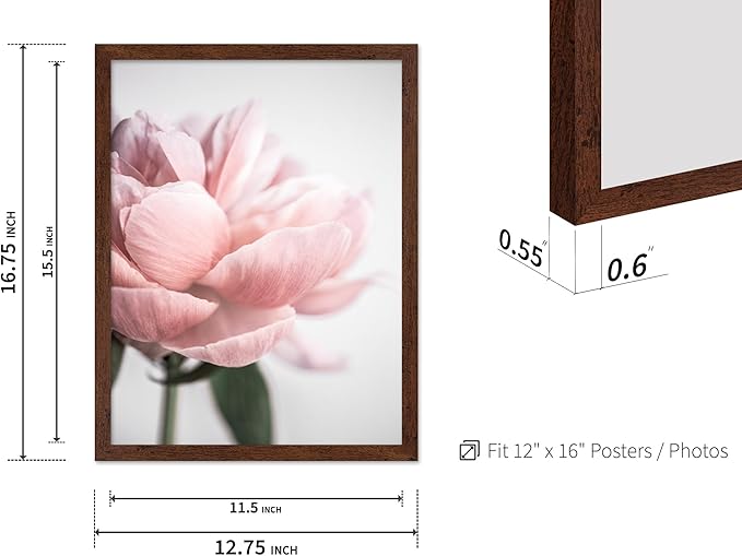 Monem Art Soft Pink Peony Macro Photography Print - Minimalist Floral Art Poster - Wall Decor for Living Room, Bedroom or Office - 12x16 Brown Framed Wall Art by Mareike Bohmer