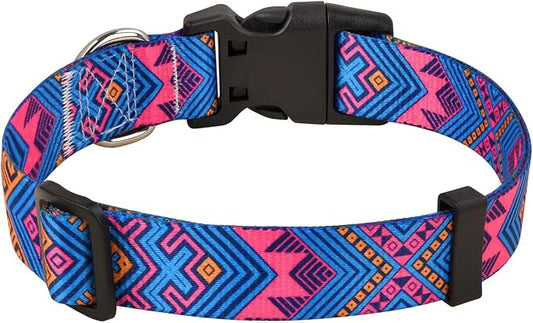 MarukoPet Dog Collar, Adjustable for Small Medium Large Dogs Puppy, Cute Design with Bohemia Floral Tribal Geometric Patterns Boys Girls Dog Collar(Orange Ethnic Style-M)