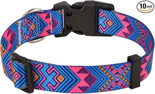 MarukoPet Dog Collar, Adjustable for Small Medium Large Dogs Puppy, Cute Design with Bohemia Floral Tribal Geometric Patterns Boys Girls Dog Collar(Orange Ethnic Style-L)