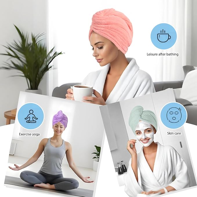 Microfiber Hair Drying Towel Wrap for Women, Hair Turbans Towel for Wet Hair,turbie Twist Hair Towels(The Color of the Picture is for Reference only) (Pink,Purple,Light Green)