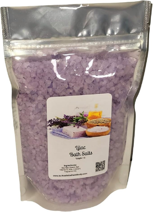 Bath Salts | 1lb Bag (16oz.) | Choose Your Scent | Epsom Salt | Sea Salt| Bathing | Body Care | Beauty | Relaxation | Spa | Pedicure | Manicure | Soak (Lilac)