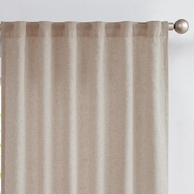 jinchan Linen Curtains with White Privacy Lining Taupe Lined Curtains 63 inch for Closet Small Window Living Room Bathroom Neutral Farmhouse Cottage Core Light Filtering Rod Pocket Back Tab 2 Panels