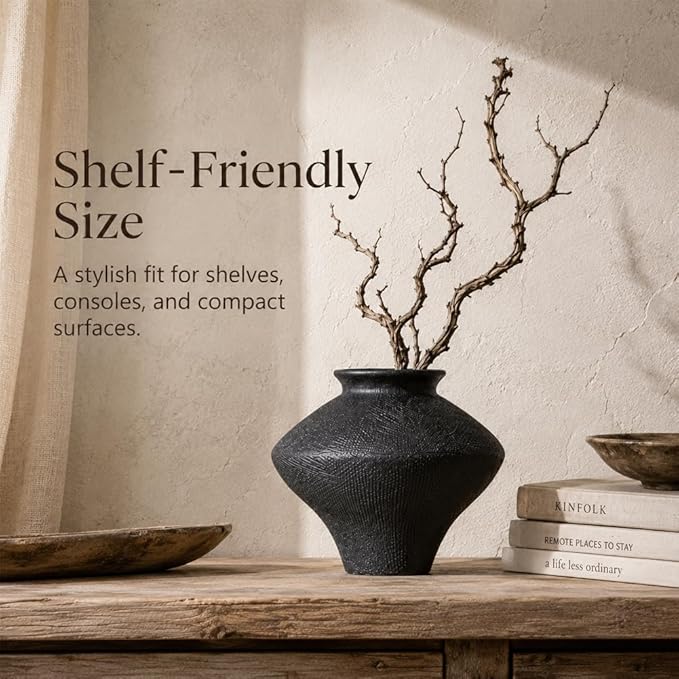 Wabi Sabi Vase, 6.7" Wabi Sabi Decor Rustic Vase, Black Ceramic Vase for Centerpiece, Vintage Farmhouse Decor for Home Decorative, Table, Living Room, Bedroom, Bathroom, Kitchen