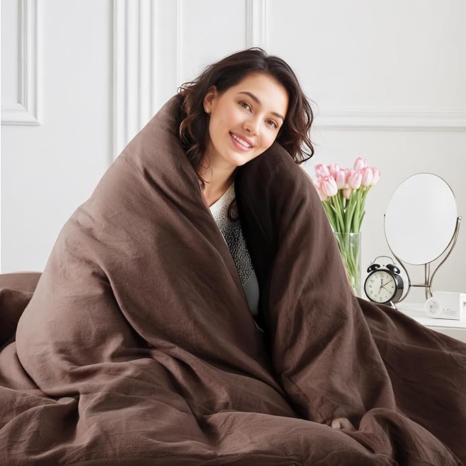 NEXHOME PRO Full Duvet Cover Set – 100% Certified Organic Cotton with Washed Feel & Linen-Like Texture, Comfortable & Breathable, Home Bedding Set Dark Brown (No Comforter)