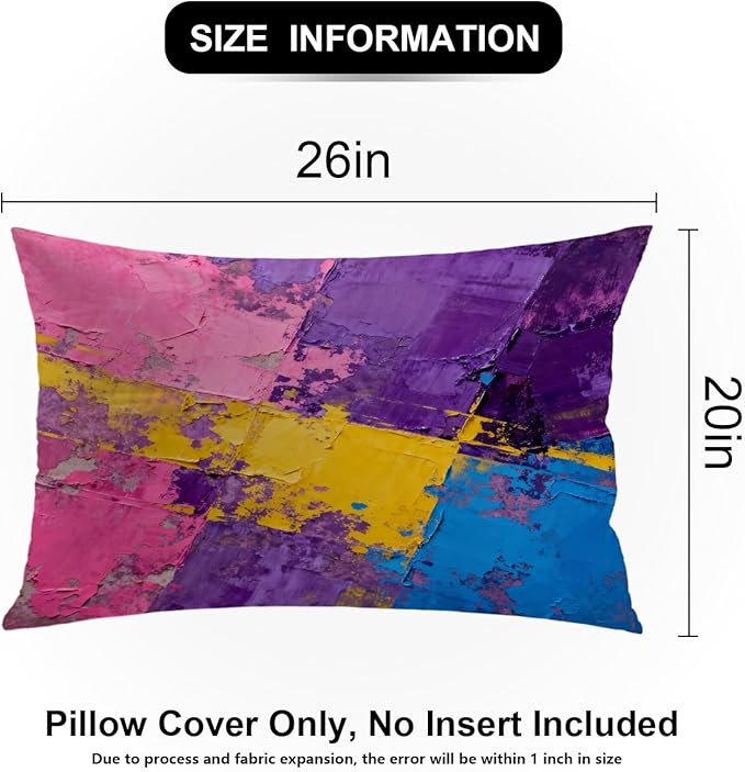 Shrahala Pink Art Watercolor Pillowcases, Purple Abstract Fuchsia Lumbar Pillow Cover Decorative Blended Double-Sided No Inserts for Bedroom Sofa Living Room Set of 2 (26 X 20 in)