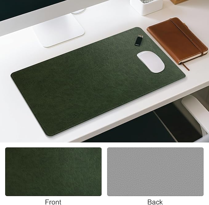 Imitation Crazy Horse Leather Desk Mat - Waterproof Desk Pad - Ideal for Large Mouse Pad and Desk Mats on Top of Desks (Green+Gray, 25"*13")