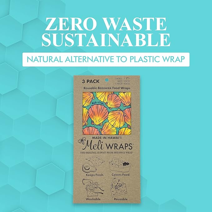 Meli Wraps - 3-Pack Reusable Beeswax Wraps for Food, Eco-Conscious Food Storage, Small, Medium and Large Food Wrap, Shells