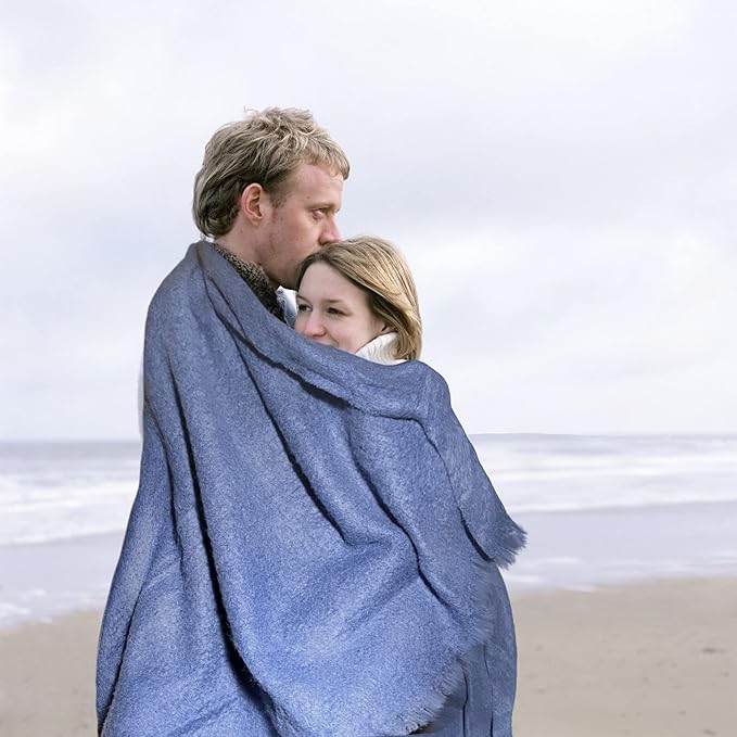 Biddy Muprhy Ultra Soft Irish Mohair & Wool Throw Blanket, Made in Ireland, 54"x72", Solid Blue