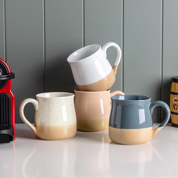 GBhome Ceramic Coffee Mugs Set of 2, 24oz Handmade Large Coffee Mugs Set with Terracotta Underside for Latte/Tea/Beer/Hot Cocoa/Cappuccino/Soup Dishwasher & Microwave Safe-light Beige &White