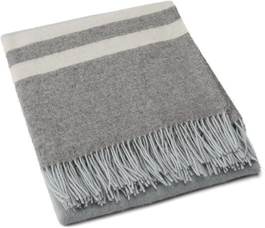 Superfine Alpaca Wool Throw Blanket - Lightweight Alpaca Merino Wool Throw Blankets | Soft Peruvian Alpaca Blanket Wool Blanket Striped Design 63" x 52" (Sky Blue/Soft Gray/Ivory)