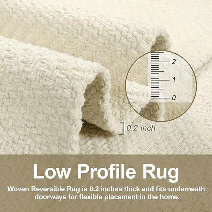 LEEVAN Washable Kitchen Rug 5' x 8', White Bathroom Rugs, Reversible Living Room Rug, Farmhouse Low Profile Bedroom Rugs, Modern Nursery Carpet for Foyer Laundry/Proch Decor