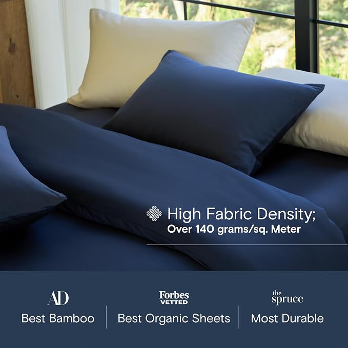 DOZ Sheet Set, 100% Viscose derived from Bamboo, Organically Grown, Buttery Soft, Cooling Sheets, High GSM, Deep Pockets - 3 Piece - 1 Pillowcase 1 Fitted 1 Top Sheet (Sapphire, Twin XL)