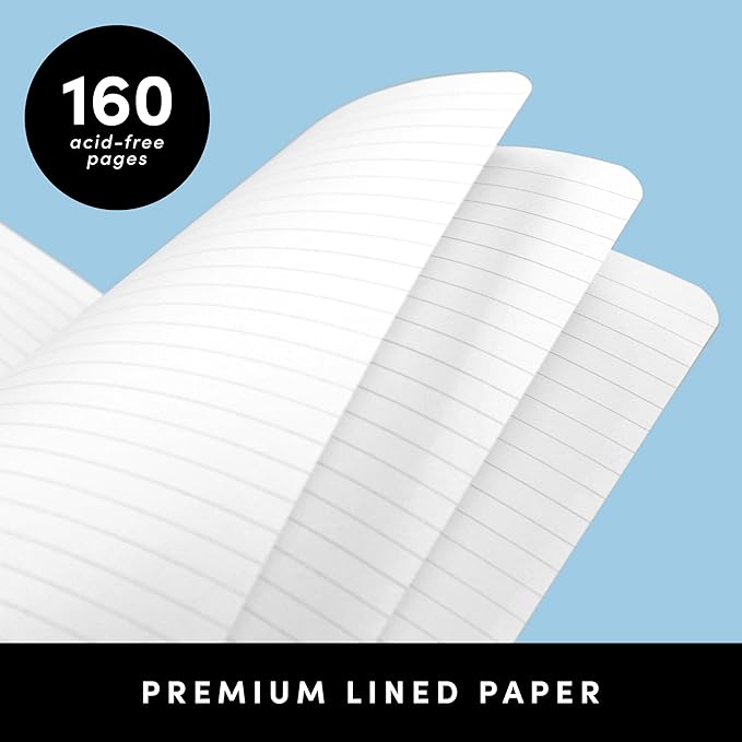 PAPERAGE Softcover Lined Journal Notebook (Periwinkle), 160 Pages, Medium College Ruled Notebook, 5.6 inches x 7.9 inches - 100 GSM Thick Premium Paper, Leather Journal for Home, Work & School