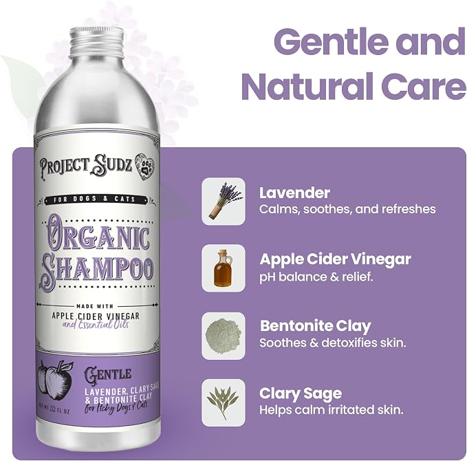 Project Sudz Gentle All Natural Dog Shampoo – Lavender | Soothing Liquid Shampoo for Dogs | Calming, Eco-Friendly, Non-Toxic, Made in USA