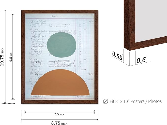 Monem Art Vintage Ledger Abstract Geometric Print - Modernist Teal and Ochre Art Poster - Wall Decor for Office, Living Room or Studio - 8x10 Brown Framed Wall Art by Renee Stramel