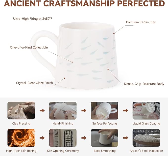 Unique Ceramic Coffee Mug 10.6oz – Premium Handmade Porcelain Coffee Cup with Ergonomic Handle, Microwave Safe Aesthetic Mug Gift for Coffee & Tea Lovers