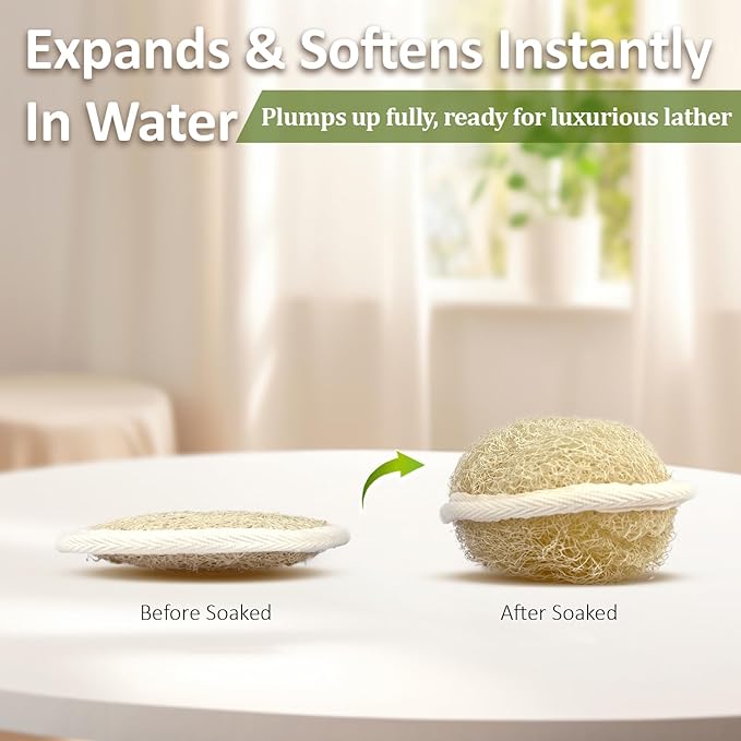 Premium Egyptian Natural Loofah Sponge 100% Plant-Based Exfoliating Body Scrubber Dye-Free Biodegradable Shower Pouf Deep Cleansing for Body Back and Face, Women & Men (2 Pack)