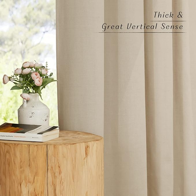 NICETOWN Thick Linen Bedroom Curtains Privacy Added, Rod Pocket & Back Tab Not See Through Linen Blend Privacy with Light Filtering Drapes for Farmhouse/Living Room, Angora, W55 x L84, 2 Panels