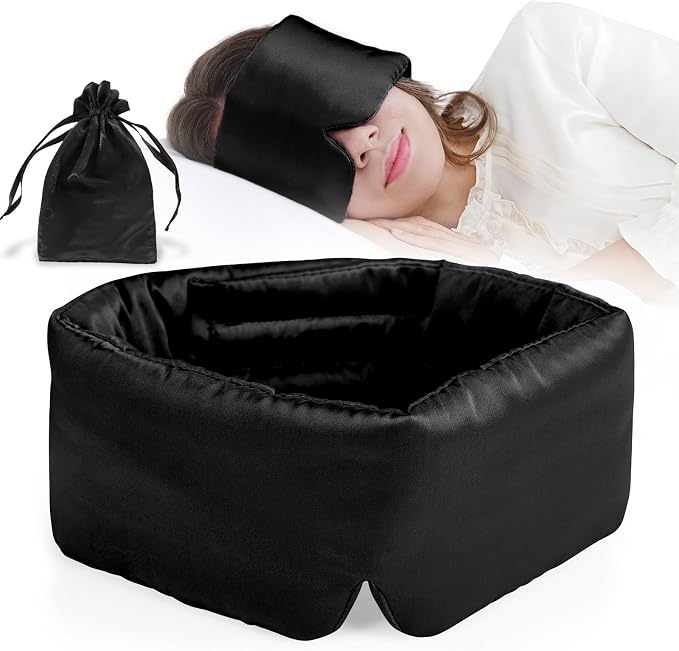 100% Mulberry Silk Sleep Mask, Comfortable Soft for Deep Sleeping, Blackout Effect, Adjustable Length, Eye Masks for Sleep Women and Man, Travel&Office&Daily use (Black)