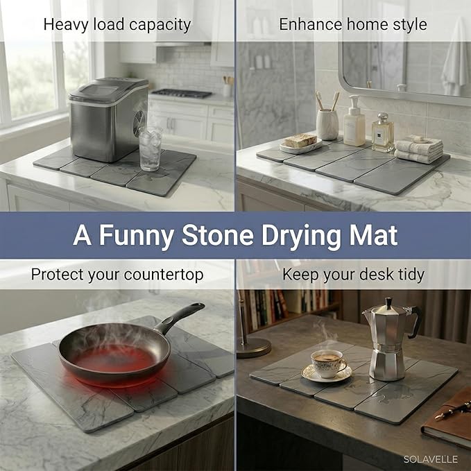 Stone Drying Mat for Kitchen Counter,24"×16" Diatomaceous Earth Dish Drying Mat, Absorbent Drying Stone Mat for Modern Kitchen Countertop (Light Gray, Large)